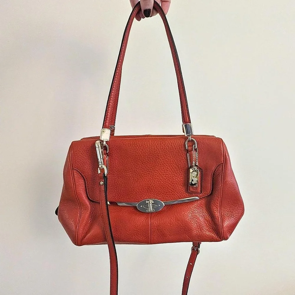 Coach Madison Madeline East West Brick Orange Leather Shoulder Bag